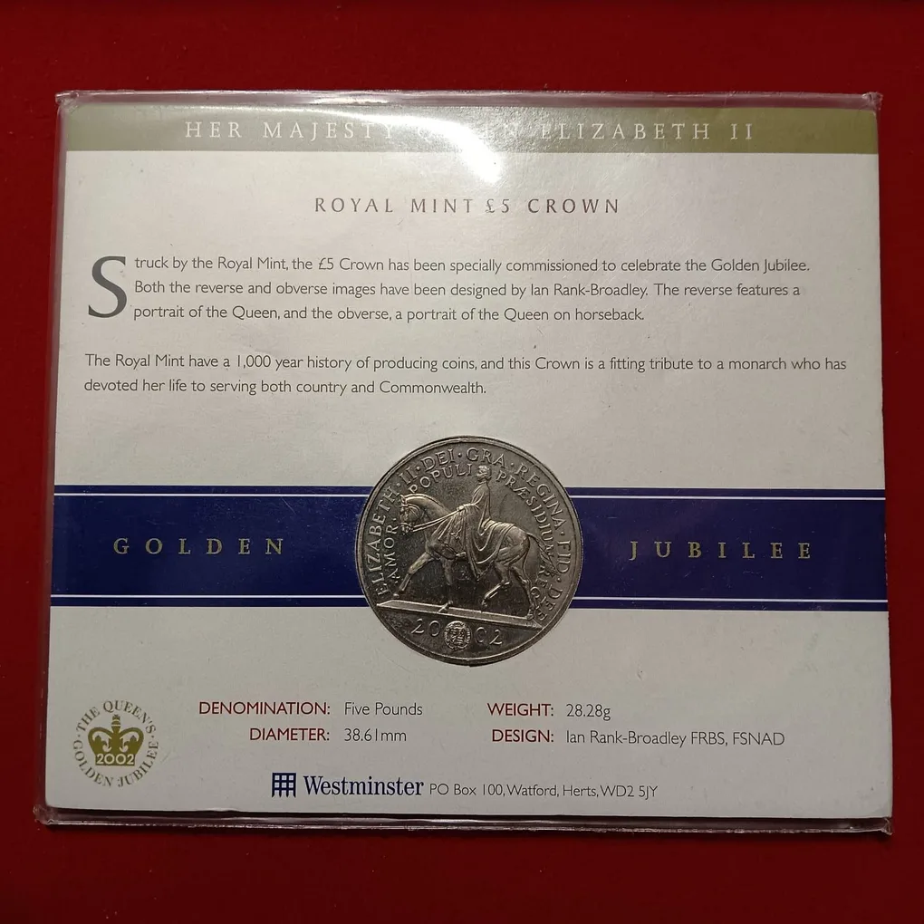 Ex Rare Her Majesty Queen Elizabeth Golden Jubilee Five Pounds 1952-2002 Proof Coin Royal Australian Mint (