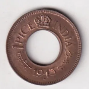 British -India 1 Pice George VI 1943 (RC with Diamond Below Date) Rare UNC Coin #K-227