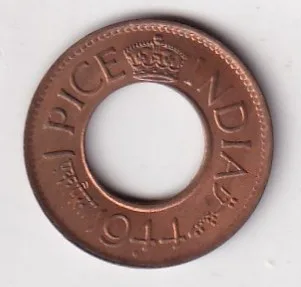 British -India 1 Pice George VI 1944 (HC with Large DOT OVER Diamond Below Date) Rare UNC Coin #K-228