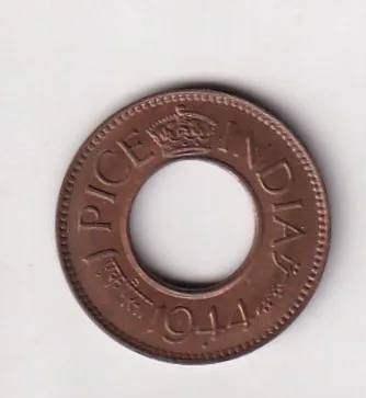 British -India 1 Pice George VI 1944 (HC with Diamond Below Date) Rare UNC Coin #K-233