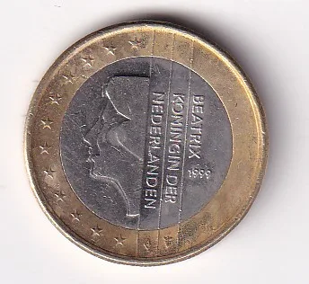 Netherlands 1 Euro 1999 (Beatrix) Rare Bimetallic Coin#S-1