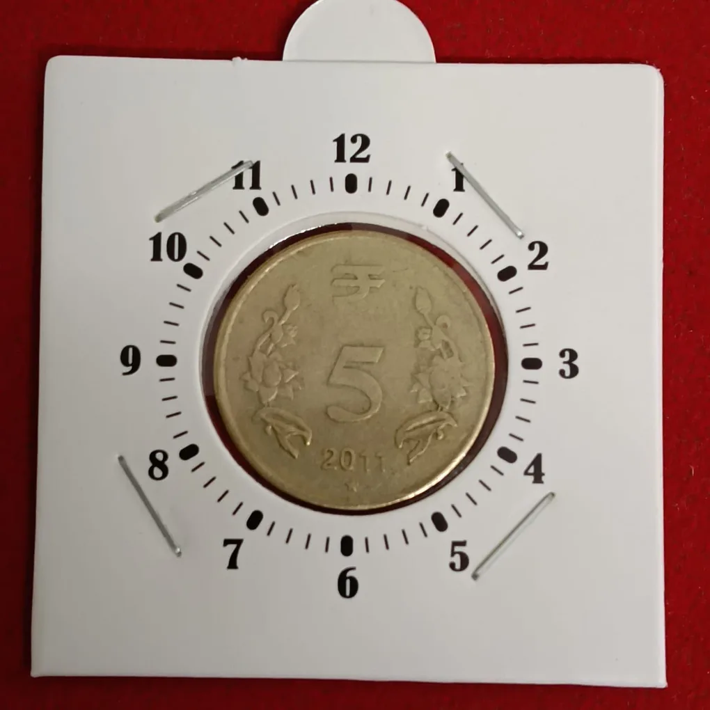 Five Rs Rare 6" o Clock Error Coin Year 2011 Hyderabad Mint RBI Mistake Coin