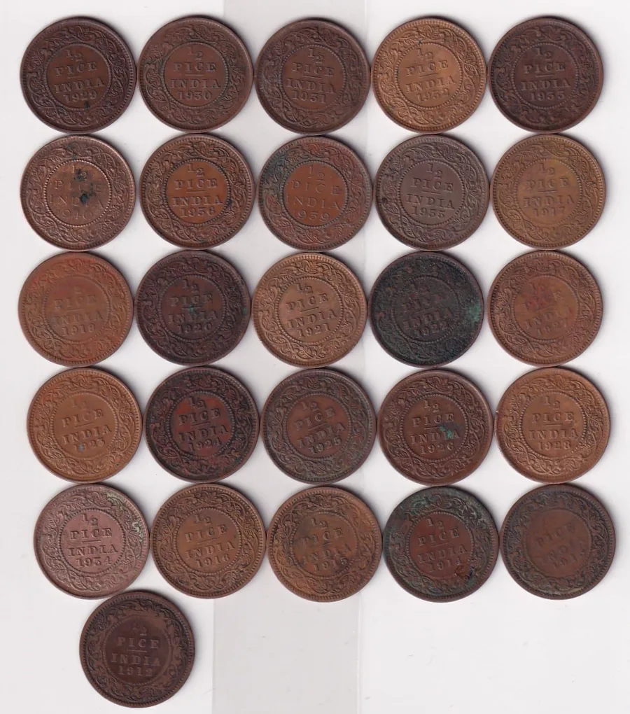 26 Different Dates Half Pice Rare British -India ( 26 Coin Set) #N-447