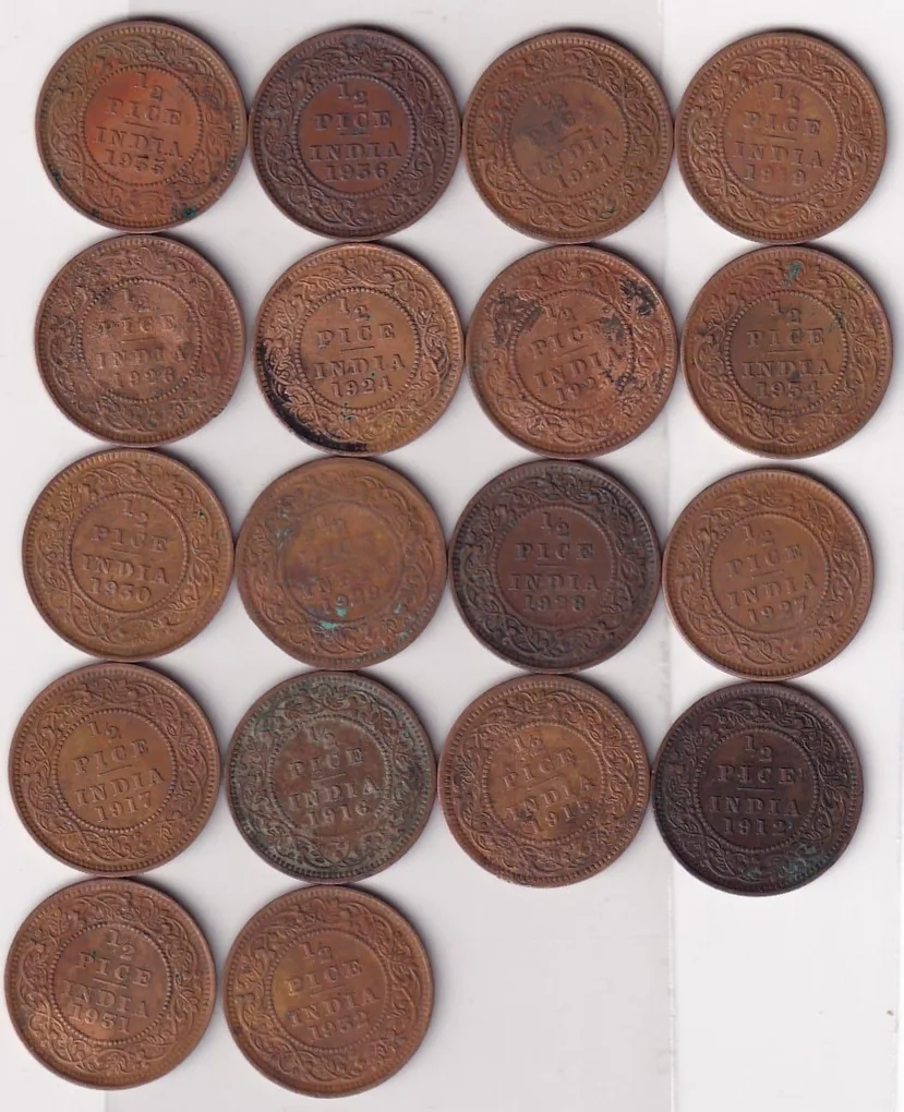 18 Different Dates Half Pice Rare British -India ( 18 Coin Set) #N-449