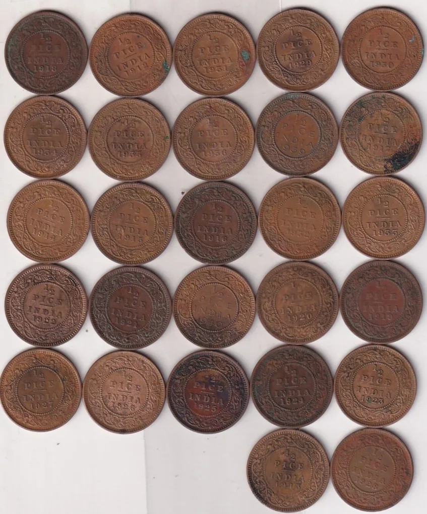 27 Different Dates Half Pice Rare British -India ( 27 Coin Set) #N-439