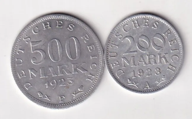 Germany 2 Different 500 mark and 200 mark 1923 old ishu Denomination Rare (2 Coin) Set#N-475