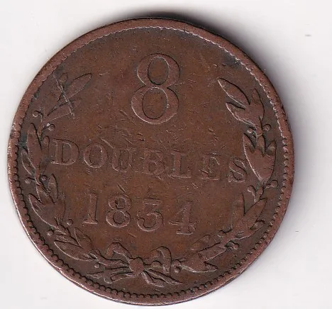 Guernsey 8 Doubles 1834 Extremely Rare Coin#N-477
