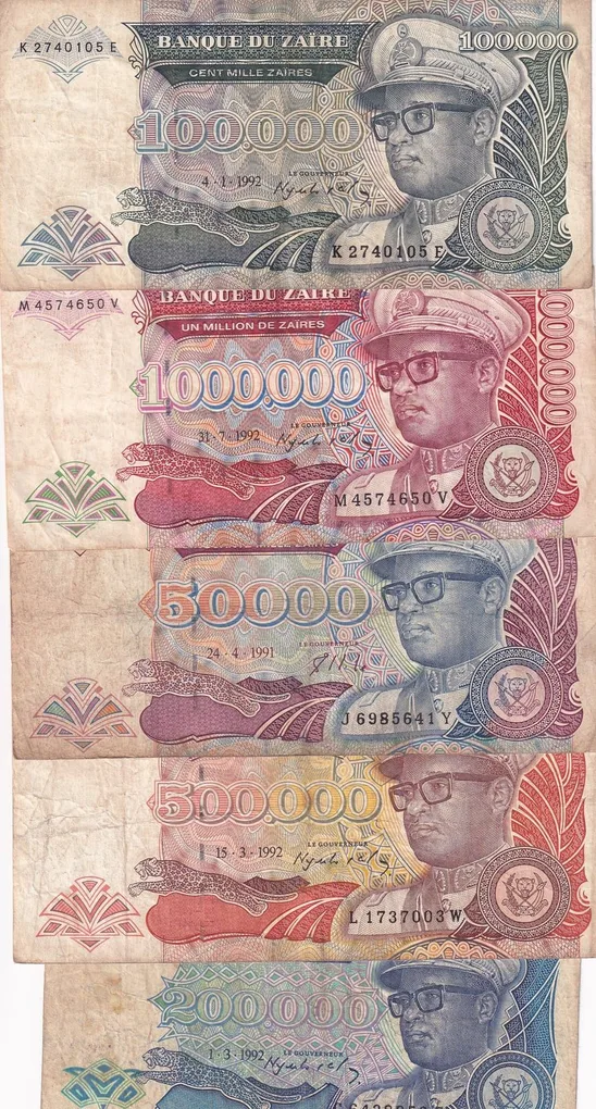 All Different Denomination Congo ( Zaire ) Rare (24 Note Set) #SET-IV
