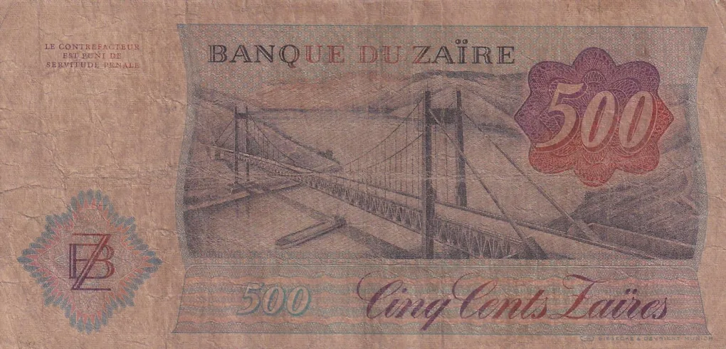 Congo (Zaire) 500 Zaïres (1985) Rare Note#B2
