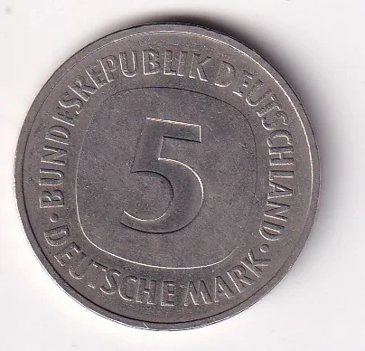 Germany 5 Deutsche Mark 1975 Rare Coin #C-34