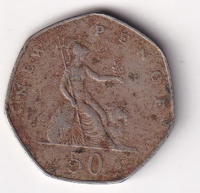 United Kingdom 50 New Pence - Elizabeth II 1977 Rare Coin #C-54