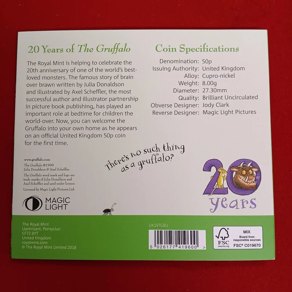 Rare Queen Elizabeth The Gruffalo Celebration 20 Years 2019 Year Proof Coin Uk The Royal Mint