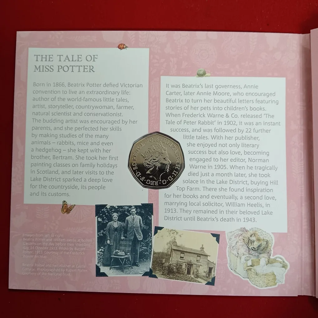 Rare Queen Elizabeth 150 Th Anniversary of Beatrix Potter Mrs Tiggy Winkle Proof Coin Set Year 2016 Issue UK The Royal Mint