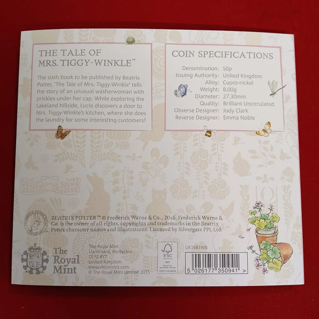 Rare Queen Elizabeth 150 Th Anniversary of Beatrix Potter Mrs Tiggy Winkle Proof Coin Set Year 2016 Issue UK The Royal Mint