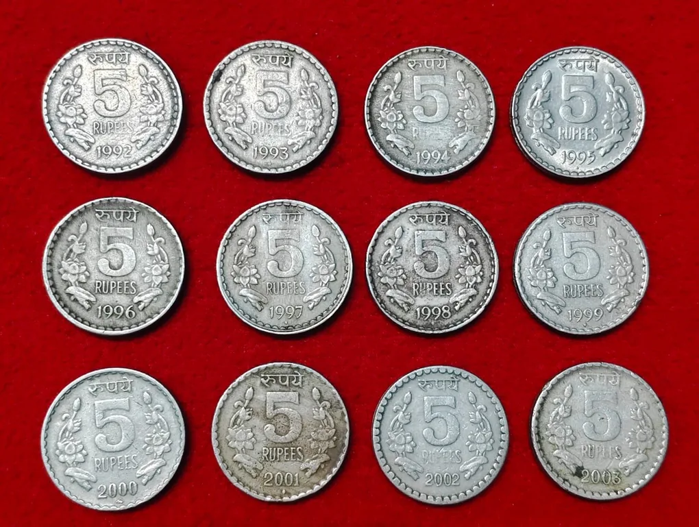 5 Rupee Copper Nickle Set 1992-2003 Total 12 Coins SKU 01