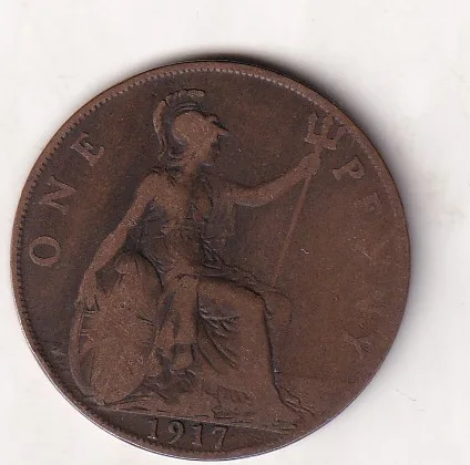 United Kingdom 1 Penny - George V 1917 Rare Coin#C-76