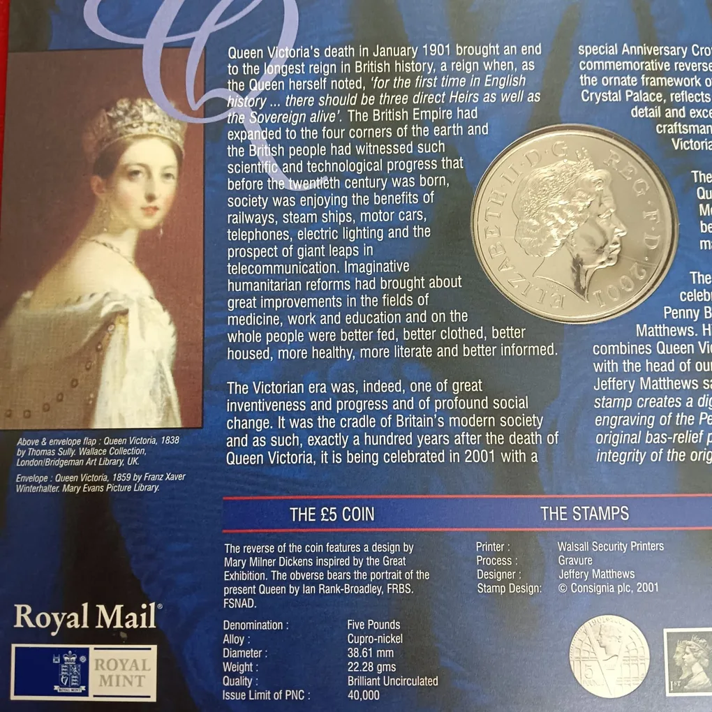 Rare Queen Victoria 5 Pounds 1901-2001 Year United Kingdom Proof Coin Set Issue Royal Mint