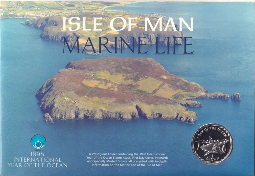 Isle of Man Marine Life 1998 1 Crown - Elizabeth II International Year Of the Ocean Rare Coin Set with Beautiful Folder