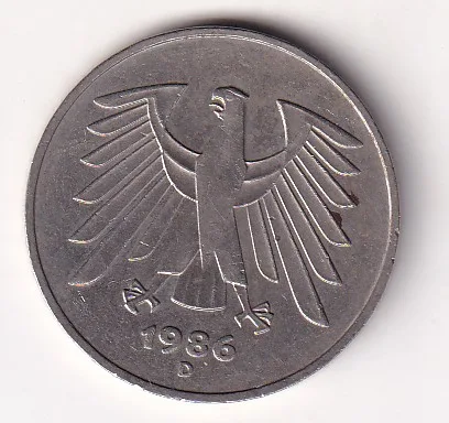 Germany 5 Deutsche Mark 1986 Rare Coin #C-127