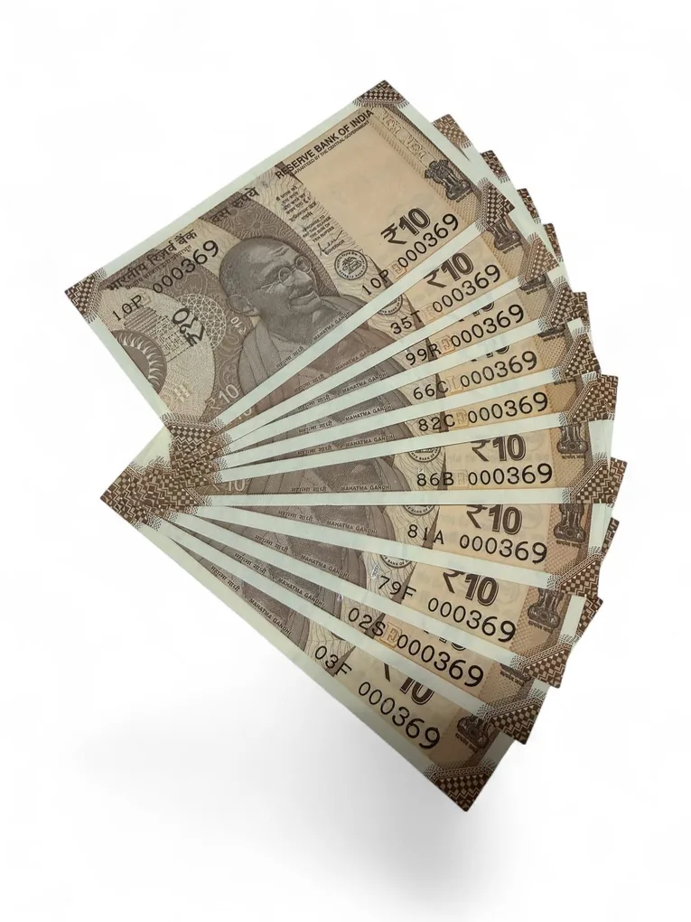 Rs 10 India Banknote Set 000369 Number 10 Note Set Unique and Rare