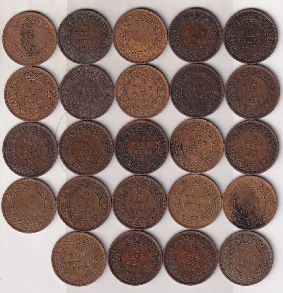 24 Different Dates Half Pice Rare British -India ( 24 Coin Set) #N-440