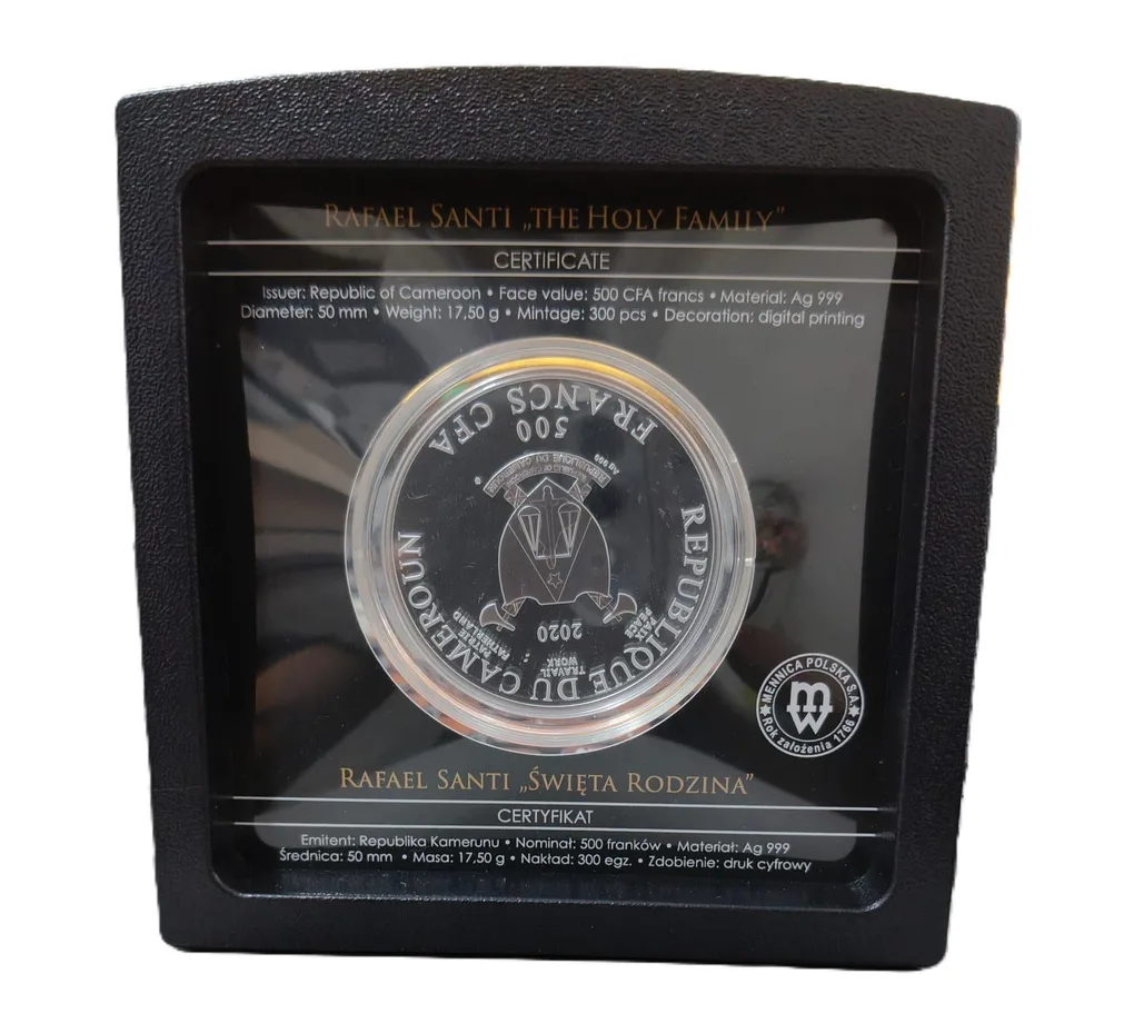 CAMEROON 500 FRANCS RAFAEL SANTI (THE HOLY FAMILY) 2020 (SILVER 17.50 G ) COIN RARE PROOF SET
