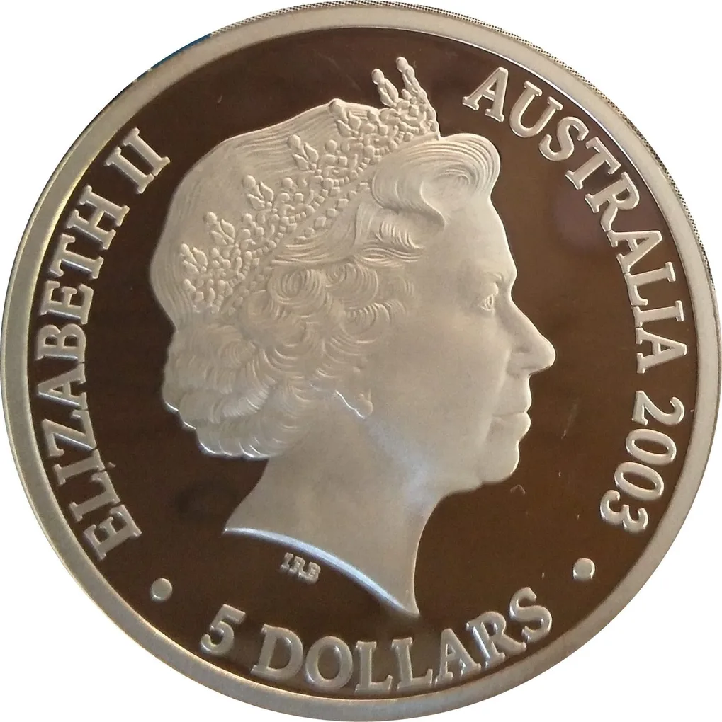 Australia 5 Dollars 2003 - Elizabeth II- Hologram "Finale" - Australia's Volunteers {Silver (.999) Weight-36.31} Coin Royal Australian Mint Issue with wooden box and certificate
