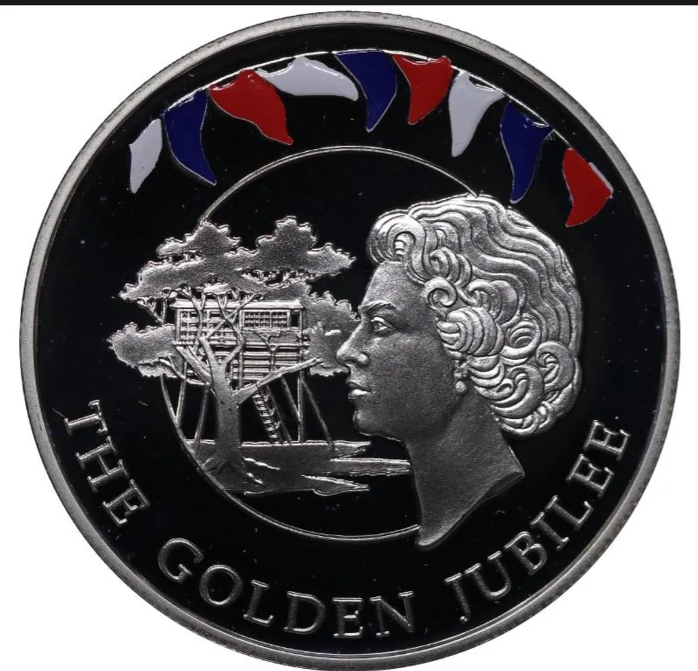 Falkland Islands 50 Pence - (Elizabeth II Tree house) 2002 Rare Unc Commemorative Coloured Coin #J-17