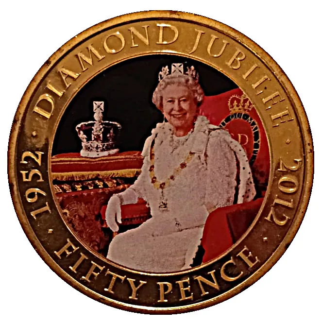 Jersey 50 Pence - (Elizabeth II Diamond Jubilee) 2011 Rare Unc Commemorative Coloured Coin#J-13