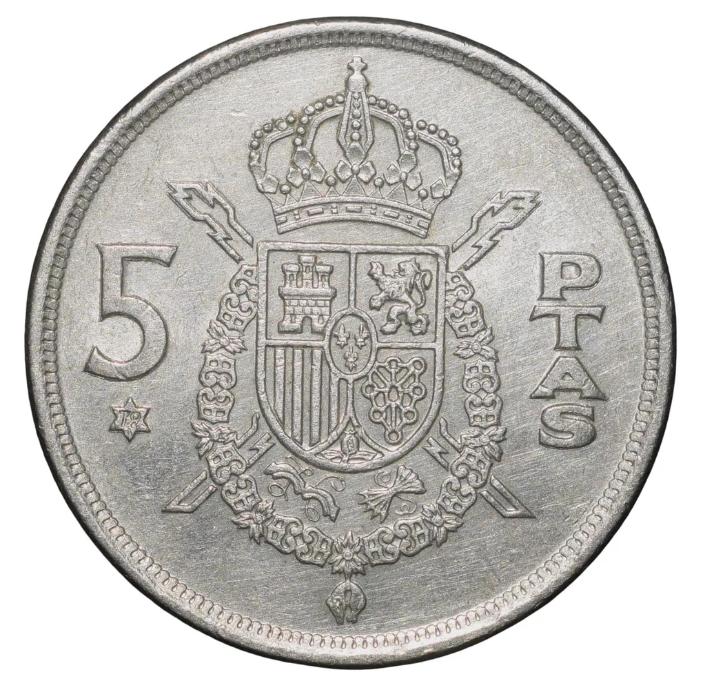 Copper-Nickel 5 Pesetas of Juan Carlos I (AD 1975) from Spain