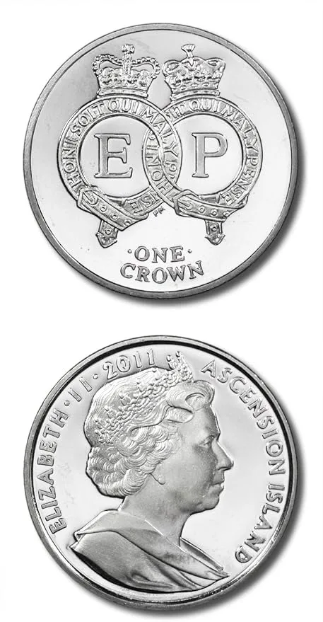 Ascension Island 1 Crown 2011 - Elizabeth II Prince Philip Commemorative issue Rare UNC Coin #C-136