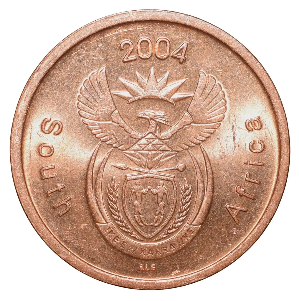 Bronze 5 Cents of South Africa (AD 2004) with Standing blue crane About UNC Grade