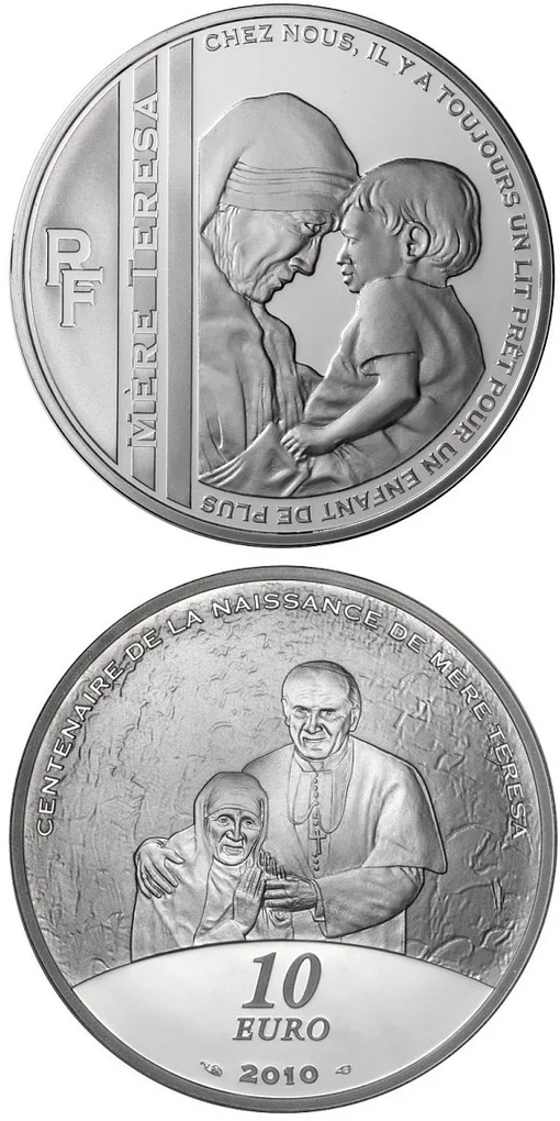 Monnaie De Paris 10 Euro 2010 Mere Teresa (Silver Weight 22.2g ) Rare Coin