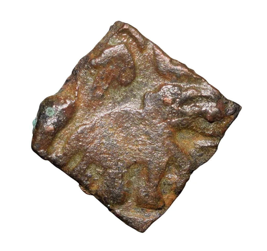 Copper Coin of Bhadra/Mitra Dynasty(200 BC) from Vidarbha Region with Chhatra above Elephant/Bull