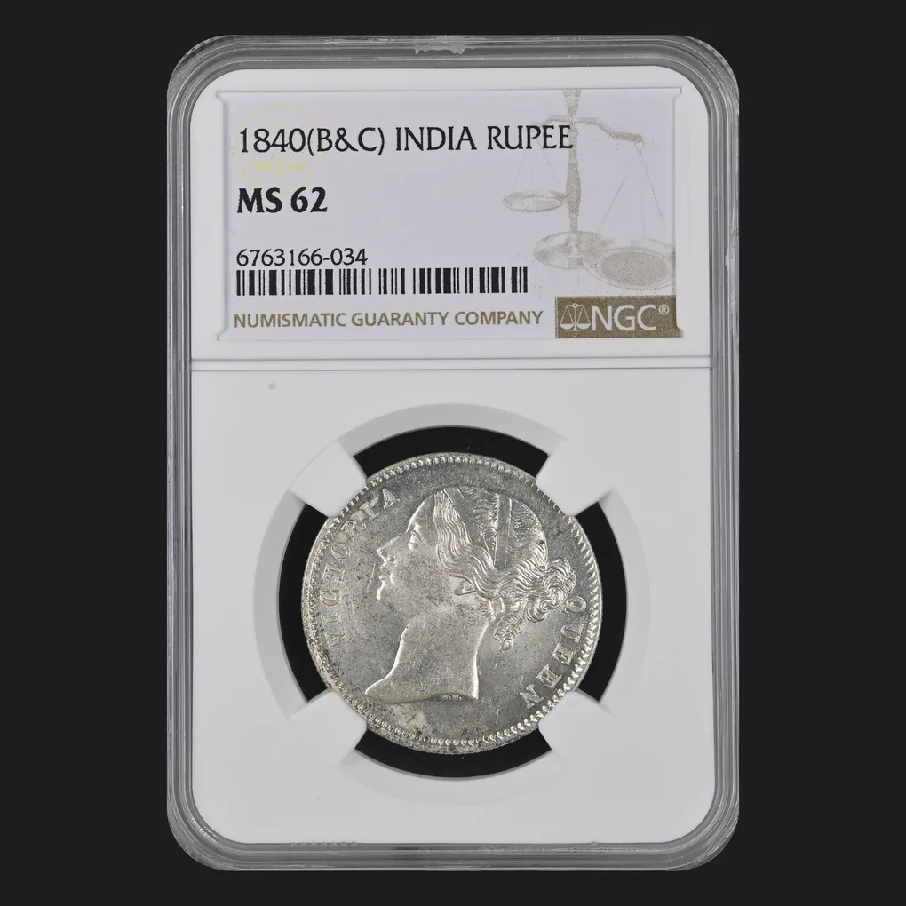 INDIA RUPEE VICTORIA QUEEN 1840 NGC GRADED UNC GRADE MS 62