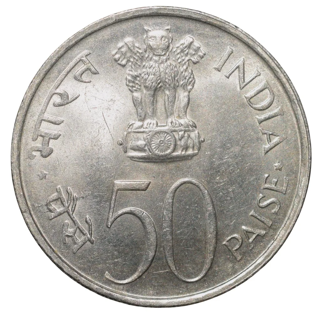 Copper-Nickel 50 Paise of Repulic India - Grow More Food (AD 1973) of Bombay Mint UNC Grade