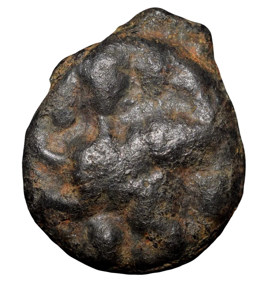 Black Cast Copper of Vidarbha(Paoni) Region (4th - 3rd Cen. BC) with Swastik between Two Nandipads above Elephant Galloping Right