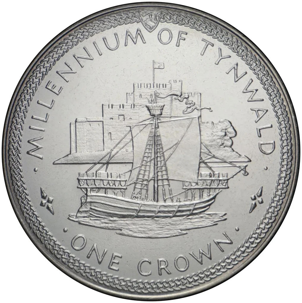 British Crown dependencies › Isle of Man 1 Crown - (Tynwald - English cog) 1979 Rare Unc Commemorative Coin#J-9