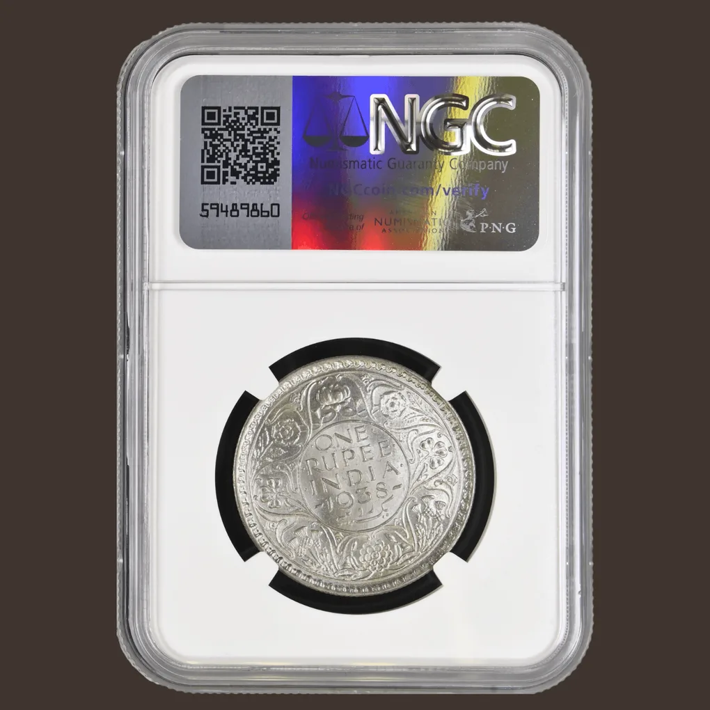 Extremely Rare 1 Rs 1938 Bombay Mint NGC GRADED MS 62 British INDIA RUPEE of George VI King Emperor