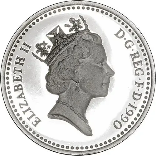 1990 UK Coin 5 Pence ( Silver Proof 6.50 grams ) Commemorative issue Rare Coin The Royal Mint Issue with wooden box and certificate