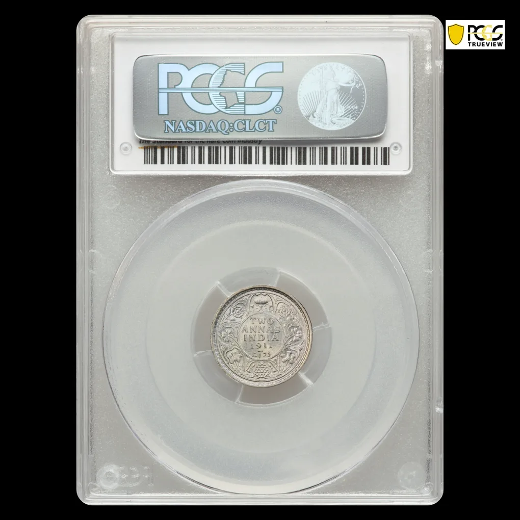 Extremely Rare 2 Anna 1911 PCGS MS63 High Graded Coin Famous Pig Variety Coin Super Hard to Find in this UNC Grade