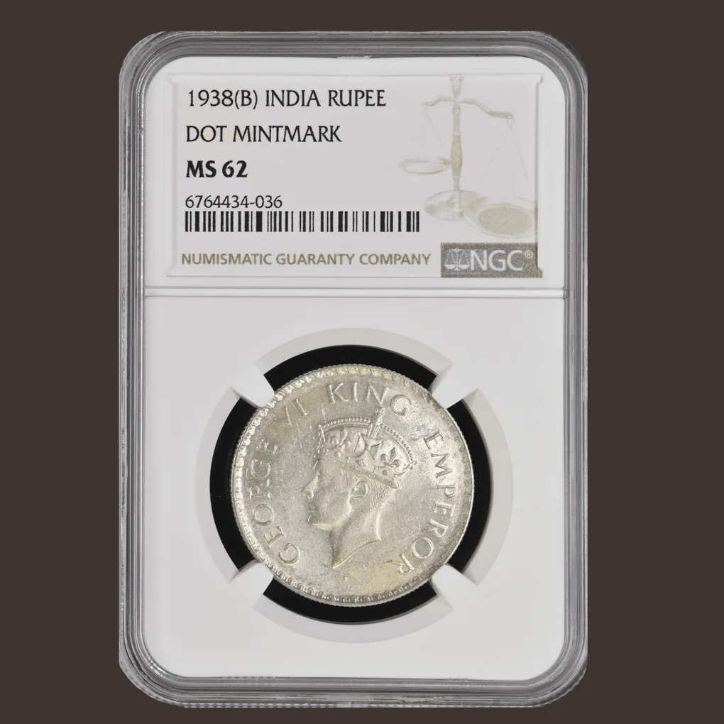 Extremely Rare 1 Rs 1938 Bombay Mint NGC GRADED MS 62 British INDIA RUPEE of George VI King Emperor