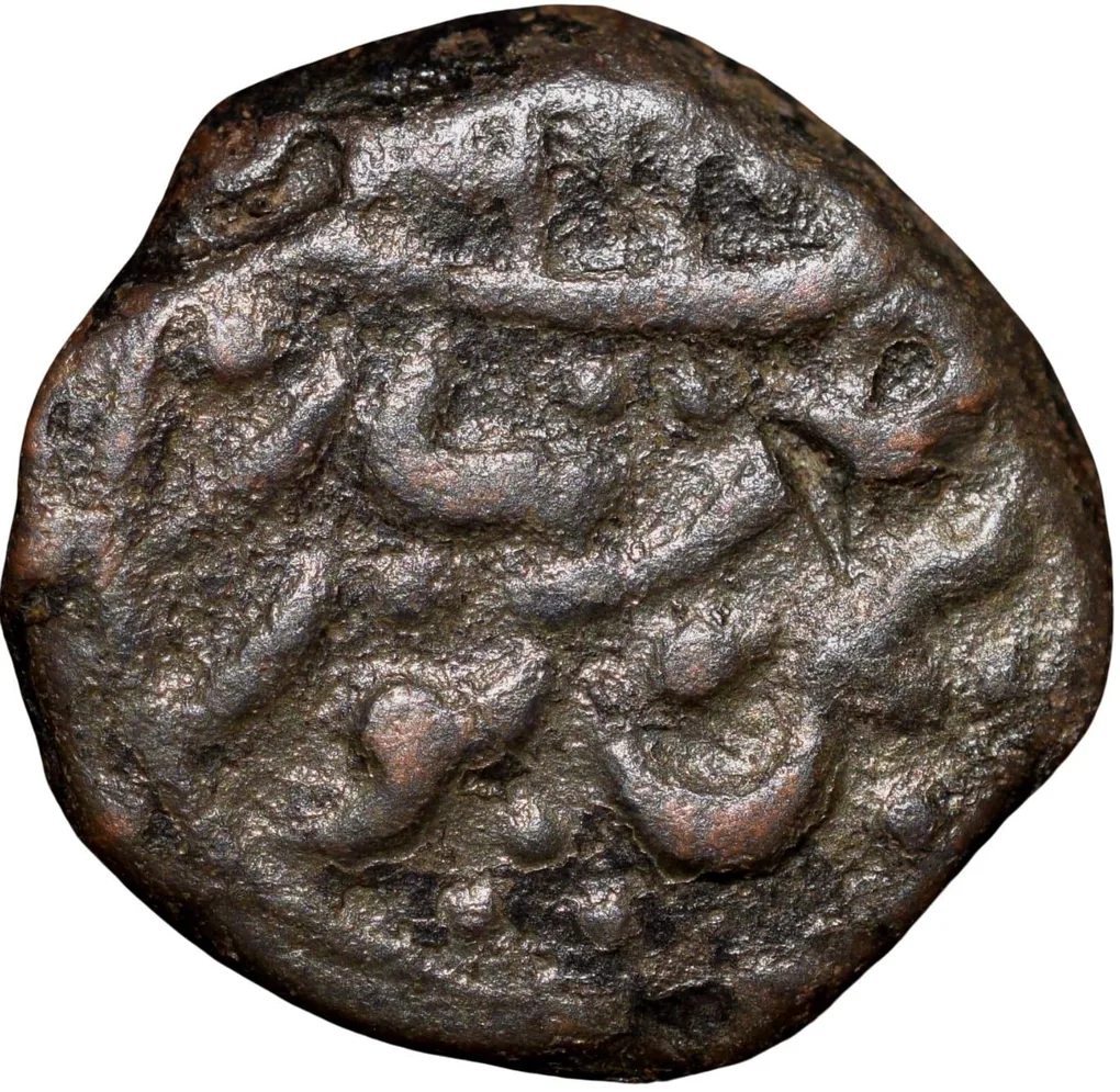 Copper 1/4 Paisa(Akhtar) of Tipu Sultan(AD 1787-99) of Mysore Kingdom Farrukhyab Hisar Mint KM61.3