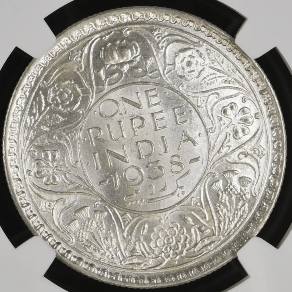 Extremely Rare 1 Rs 1938 Bombay Mint NGC GRADED MS 62 British INDIA RUPEE of George VI King Emperor