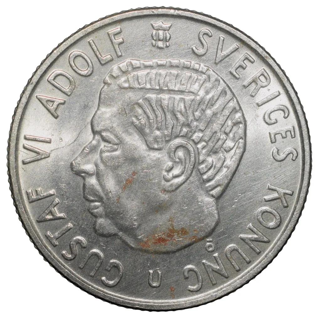 Copper-Nickel 2 Kroner of Gustaf VI Adolf (AD 1971) of Sweden Country Large Size