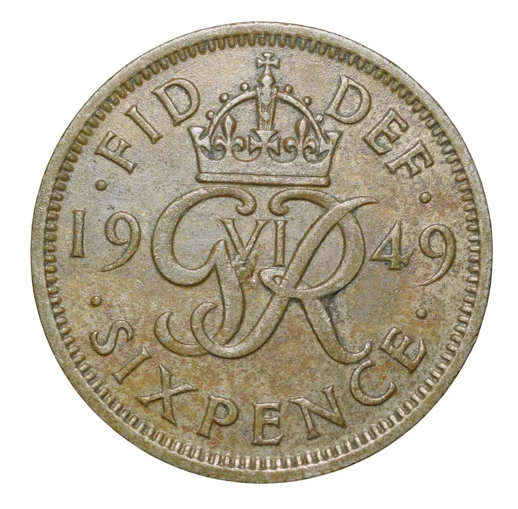 Copper-Nickel 6 Pence of George VI (AD 1949) from Great Brittain Scarce