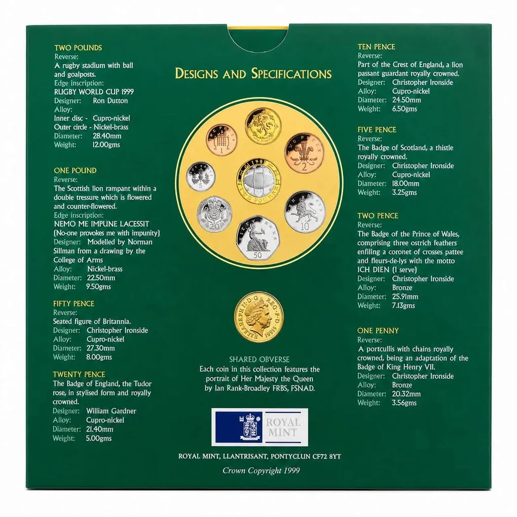 Ex Rare United Kingdom Last Coins of the Twentieth Centenary RUGBY World Cup Proof Coin Set 1999 Year Isuued Royal Mint