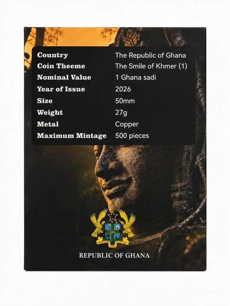 Extremely Rare Item The Smile Of Khmer (2) 1 Ghana Sadi Proof Coin Issue The Republic of Ghana