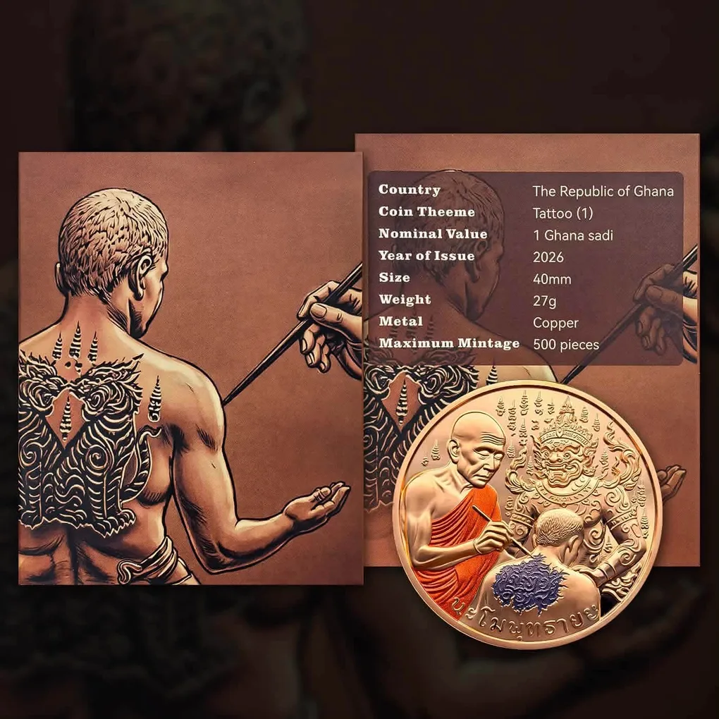 Extremely Rare Item Tattoo(1) 1 Ghani Dedo Year 2026 Proof Coin Issued The Republic of Ghana