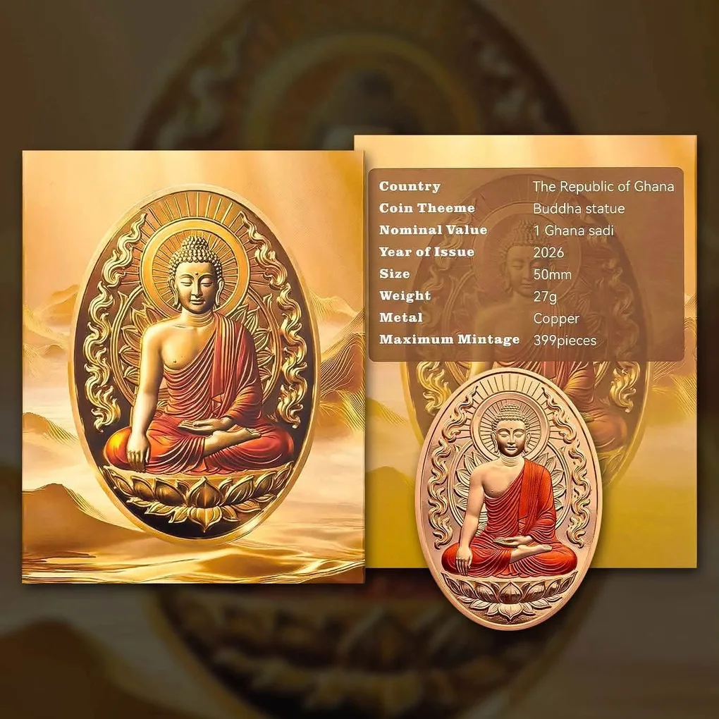 Extremely Rare Item Year 2026 LORD BUDDHA Statue 1 Ghana Sadi 50 MM Proof Coin Issued The Republic of Ghana